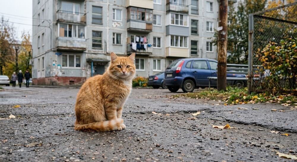 Оригинальное фото — рыжий кот во дворе