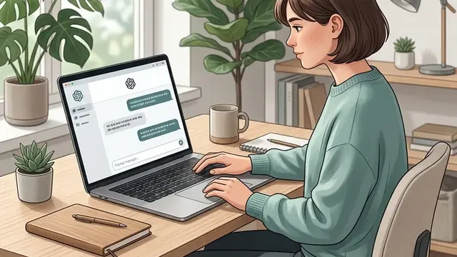 Человек работает за ноутбуком и использует чат с искусственным интеллектом