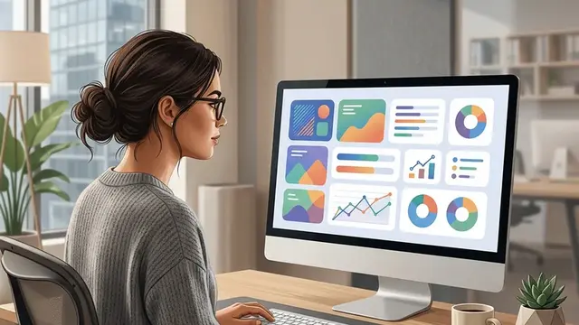 Человек в офисе анализирует результаты работы ИИ на экране