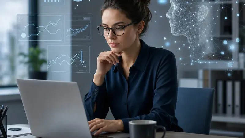 Аналитик проверяет данные и работу AI-системы за ноутбуком
